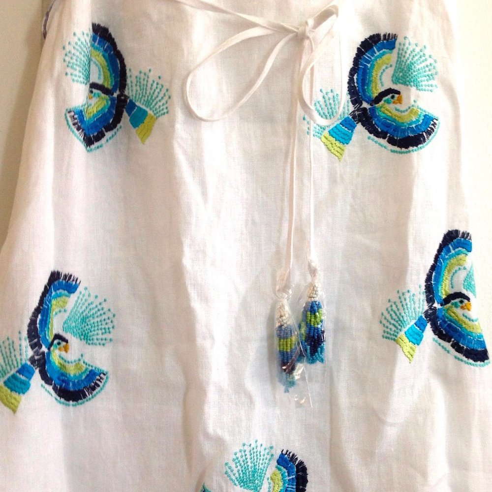 Farm Rio Macaw Embroidered Tie Front Cutout Dress - Picture 9 of 14